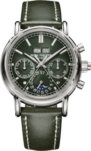 Patek Philippe Grand Complications Split - Seconds Chronograph Perpetual Calendar White Gold Olive Green Dial | 5204G - 001 - Luxury Time NYC