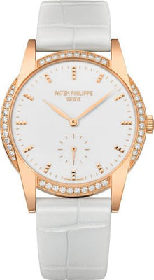 Patek Philippe Ladies Calatrava 33mm White Hobnail Index Diamond Bezel Rose Gold Leather - 7122 - 200R - 001 - Luxury Time NYC