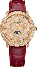 Load image into Gallery viewer, Patek Philippe Ladies Complications 33.3mm Diamond Paved Dial and Bezel Rose Gold Leather - 4968 - 400R - 001 - Luxury Time NYC