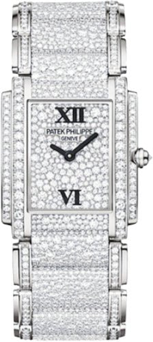 Patek Philippe Ladies Twenty~4 Ladies White Gold Pave Diamond Dial | 4910/52G - Luxury Time NYC