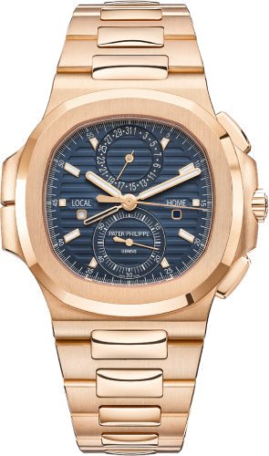 Patek Philippe Nautilus 40.5 mm Flyback Chronograph Travel Time Rose Gold Blue Dial - 5990/1R - 001 - Luxury Time NYC