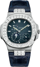 Load image into Gallery viewer, Patek Philippe Nautilus 40mm Black - Blue Baguette Diamond Bezel Moon Phase Date White Gold Leather Automatic | 5724G - 001 - Luxury Time NYC