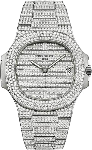 Patek Philippe Nautilus 40mm White Gold Diamond Pave White Gold Diamond Set Automatic | 5719/1G - 001 - Luxury Time NYC