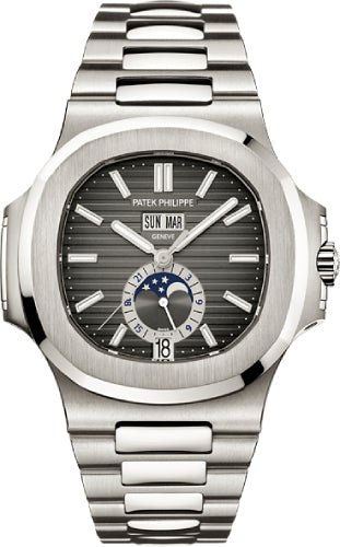 Patek Philippe Nautilus Annual Calendar Moon Phases Stainless Steel Grey Dial - 5726/1A-001 - Luxury Time NYC