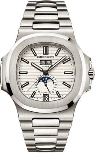 Patek Philippe Nautilus Annual Calendar Moon Phases Stainless Steel White Dial - 5726/1A-010 - Luxury Time NYC