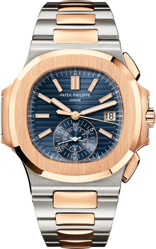 Patek Philippe Nautilus Chronograph Date Automatic Stainless Steel Rose Gold Blue Dial | 5980/1AR - 001 - Luxury Time NYC