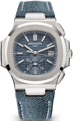 Patek Philippe Nautilus Chronograph White Gold Opaline Blue - Gray Dial - 5980/60G - 001 - Luxury Time NYC