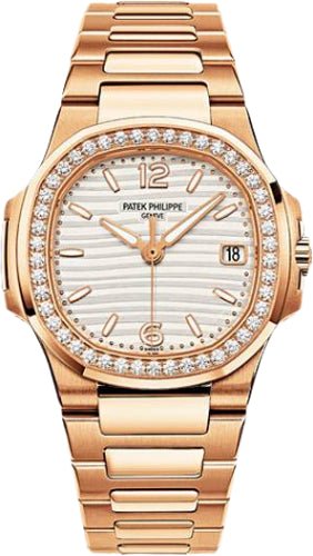 Patek Philippe Nautilus Date Sweep Seconds Quartz Rose Gold Silvery Opaline Dial | 7010/1R - 011 - Luxury Time NYC