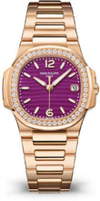 Load image into Gallery viewer, Patek Philippe Nautilus Date Sweep Seconds Quartz Rose Gold/Diamonds Lacquered Purple Dial 7010/1R-013 - Luxury Time NYC