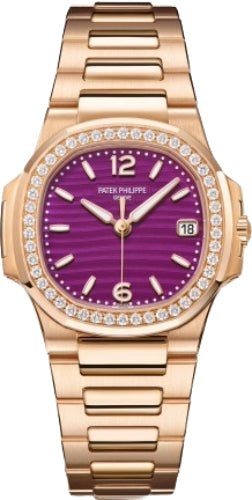 Patek Philippe Nautilus Date Sweep Seconds Quartz Rose Gold/Diamonds Lacquered Purple Dial | 7010/1R - 013 - Luxury Time NYC