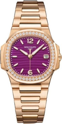 Patek Philippe Nautilus Date Sweep Seconds Quartz Rose Gold/Diamonds Lacquered Purple Dial | 7010/1R - 013 - Luxury Time NYC