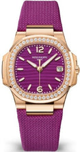 Load image into Gallery viewer, Patek Philippe Nautilus Date Sweep Seconds Quartz Rose Gold/Diamonds Lacquered Purple Dial Fabric Strap 7010R - 013 - Luxury Time NYC
