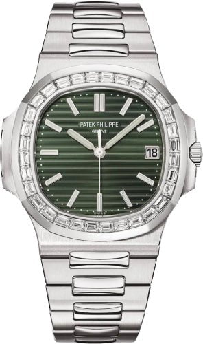 Patek Philippe Nautilus Date Sweep Seconds Stainless Steel Diamonds Green Dial - 5711/1300A - 001 - Luxury Time NYC