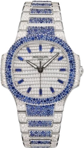 Patek Philippe Nautilus Haute Joaillerie White Gold Set With Sapphires & Diamonds | 7118/1451G - 001 - Luxury Time NYC