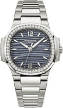 Load image into Gallery viewer, Patek Philippe Nautilus Ladies 33.6mm Blue Stainless Steel Mother of Pearl Index Diamond Bezel Date | 7018/1A - 010 - Luxury Time NYC