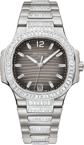 Patek Philippe Nautilus Ladies 33.6mm Charcoal Diamond White Gold Diamond Set Date | 7014/1G - 001 - Luxury Time NYC