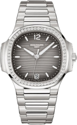 Patek Philippe Nautilus Ladies Stainless Steel Diamond Grey Opaline Dial | 7118/1200A - 011 - Luxury Time NYC