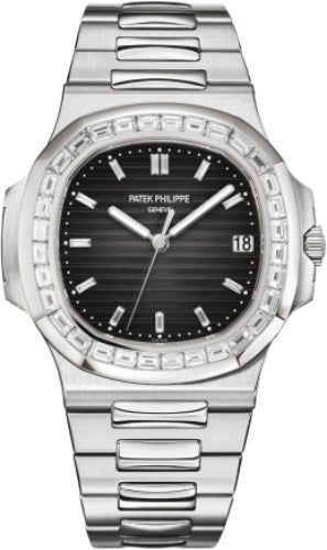 Patek Philippe Nautilus Platinum Diamond Baguette Black Diamond Dial | 5711/110P - 001 - Luxury Time NYC