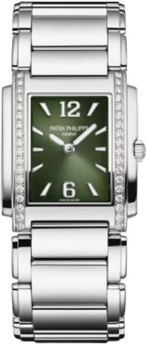 Patek Philippe Twenty~4 Ladies Stainless Steel Olive Green Dial | 4910/1200A - 011 - Luxury Time NYC