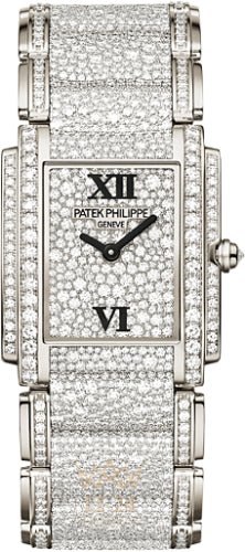 Patek Philippe Twenty~4 Ladies White Gold Diamond Pave Dial | 4910/52G - 001 - Luxury Time NYC