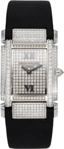 Patek Philippe Twenty~4 Ladies White Gold Diamond Pave Dial | 4910G - 001 - Luxury Time NYC