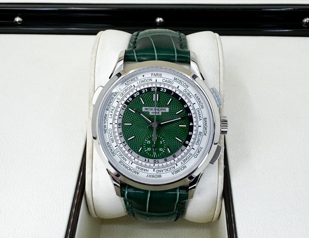 Patek Philippe World Time Flyback Chronograph Green Watch - 5930P-001 - Luxury Time NYC