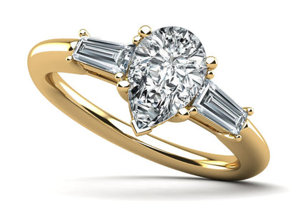 Pear and Baguette Three Stone Diamond Engagement Ring with 0.76 ct. (0.50 ct. center diamond) - Luxury Time NYC