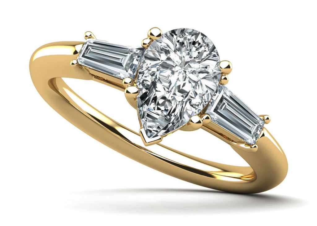 Pear and Baguette Three Stone Diamond Engagement Ring with 2.06 ct. (1.50 ct. center diamond) - Luxury Time NYC