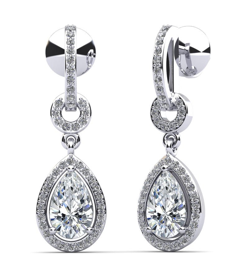 Pear Drop Dangle Lab - Grown Diamond Earrings with 0.98 ct.(finished) 6x4mm, 1mm - Luxury Time NYC