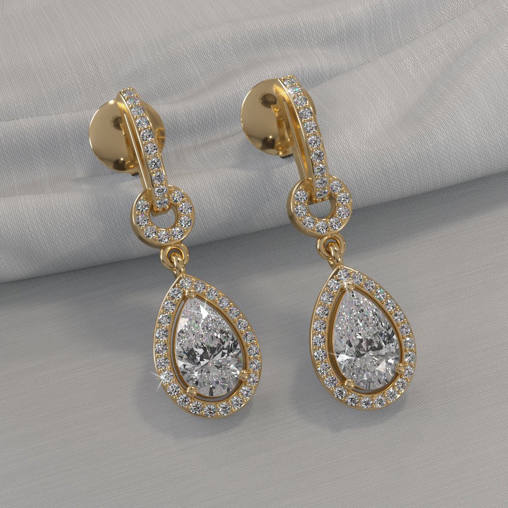 Pear Drop Dangle Lab - Grown Diamond Earrings with 0.98 ct.(finished) 6x4mm, 1mm - Luxury Time NYC