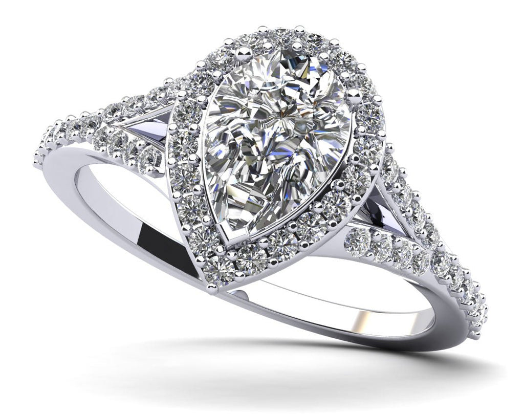 Pear Shape Halo Diamond Engagement Ring with 0.86 ct. (0.50 ct. center diamond) - Luxury Time NYC