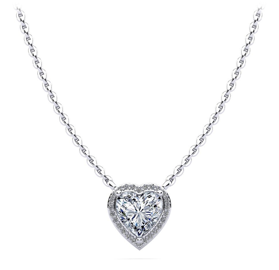 Perfect Heart Halo Lab - Grown Diamond Pendant with 0.59 ct. (0.50 ct. center diamond) - Luxury Time NYC