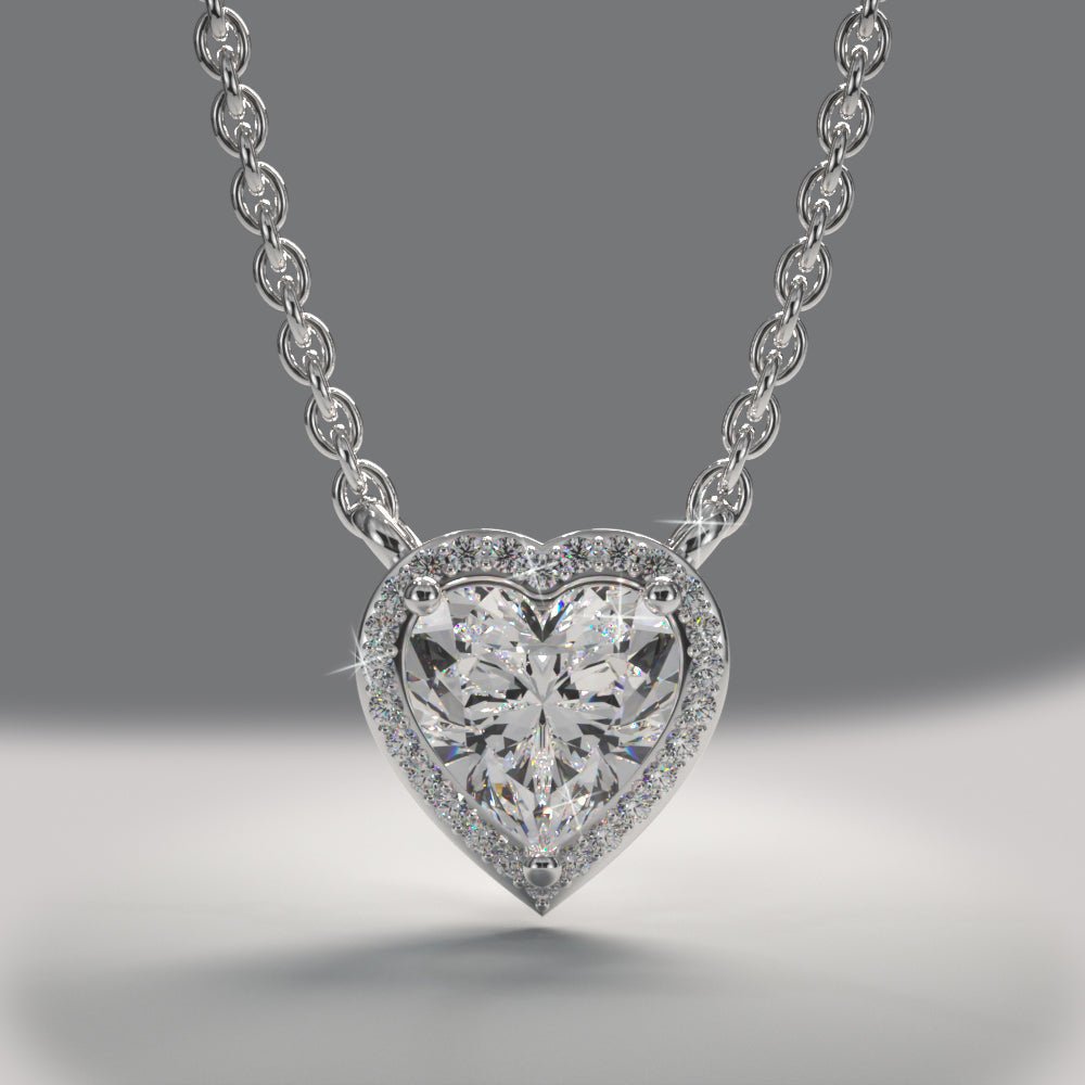 Perfect Heart Halo Lab - Grown Diamond Pendant with 0.59 ct. (0.50 ct. center diamond) - Luxury Time NYC