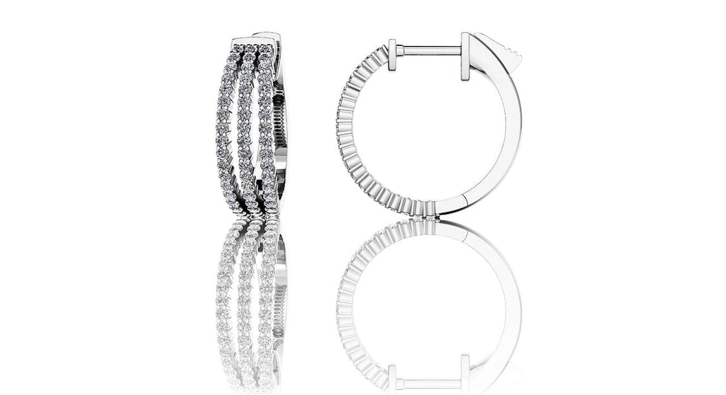 Petit 3 Row Diamond Hoop Earrings with 0.91 ct.(finished) 1.2mm - Luxury Time NYC