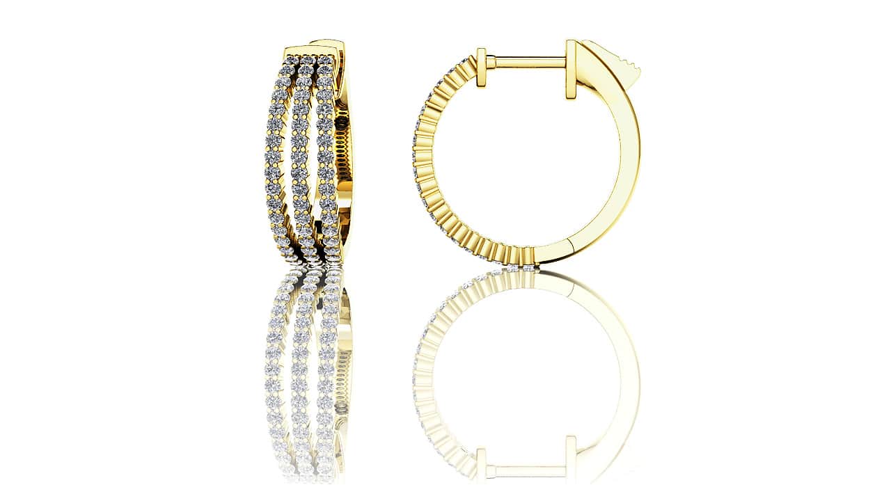 Petit 3 Row Diamond Hoop Earrings with 0.91 ct.(finished) 1.2mm - Luxury Time NYC