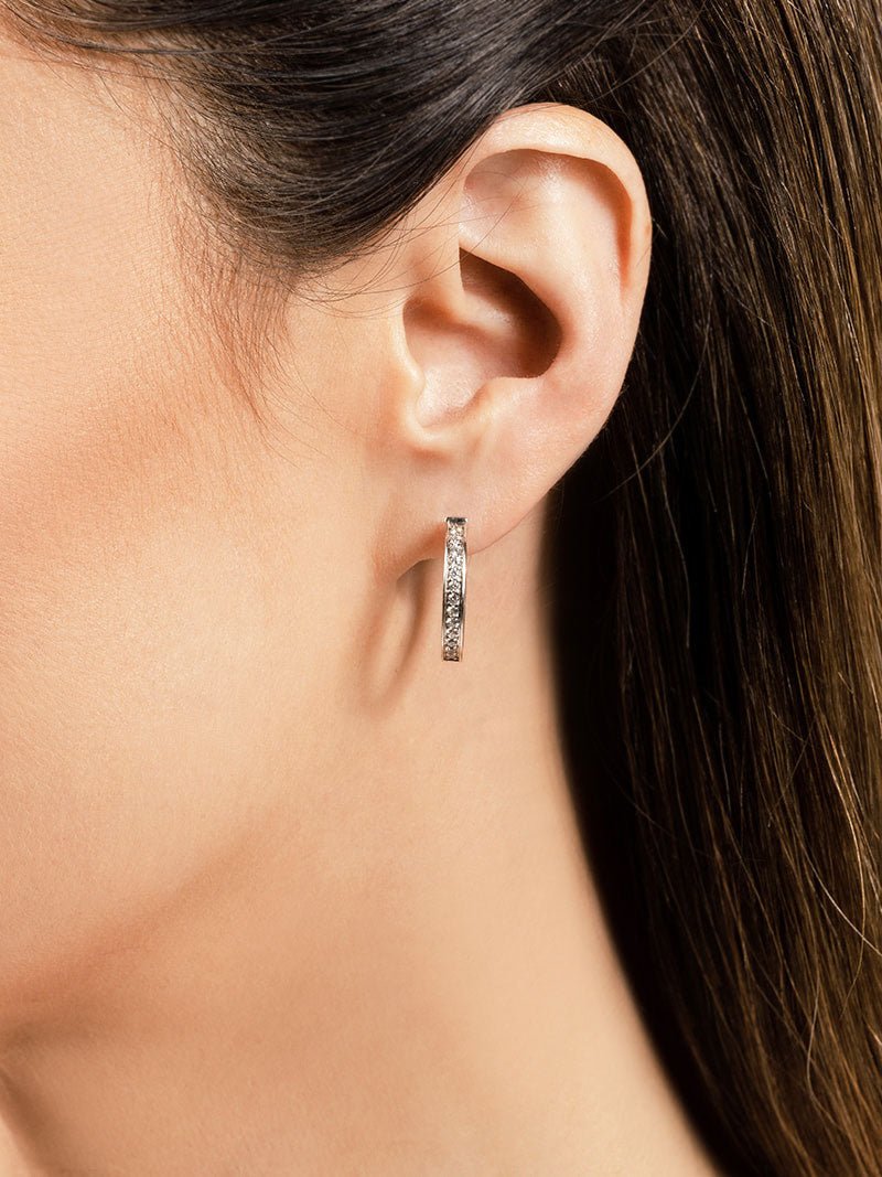 Petit Prong Set Diamond Lined Hoops Diamond with 0.66 ct.(finished) 1.5mm - Luxury Time NYC