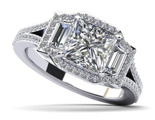 Load image into Gallery viewer, Princess and Baguettes Halo Diamond Engagement Ring with 0.94 ct. (0.50 ct. center diamond) - Luxury Time NYC