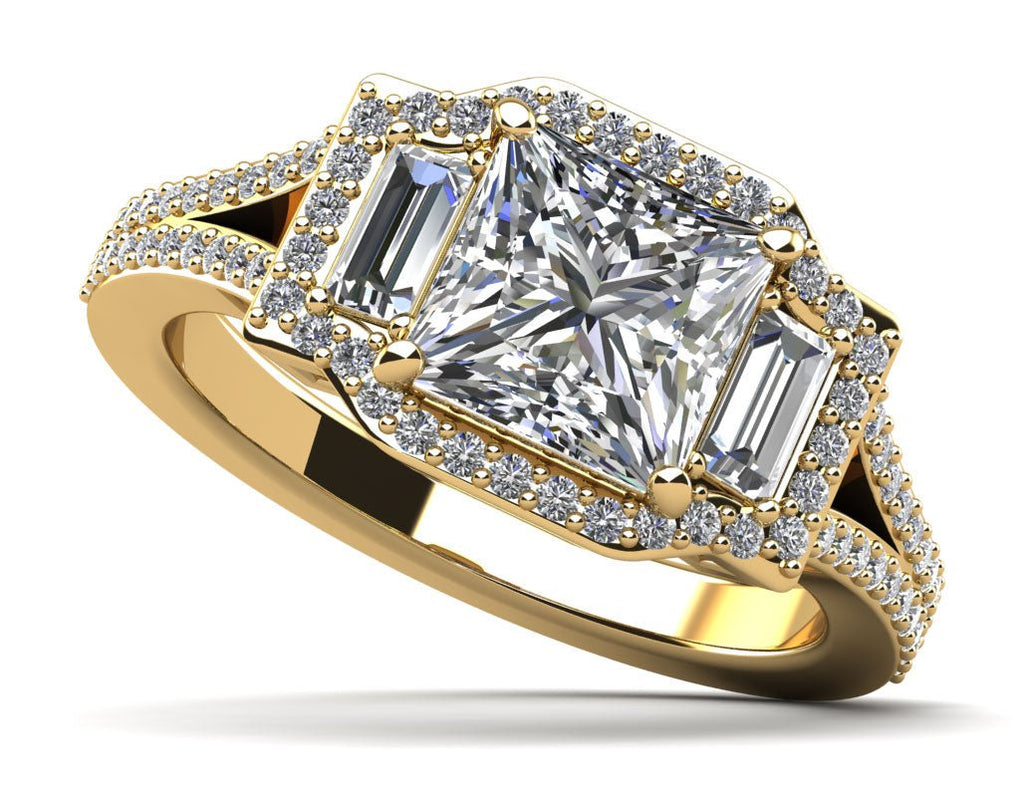 Princess and Baguettes Halo Lab - Grown Diamond Engagement Ring with 2.17 ct. (1.50 ct. center diamond) - Luxury Time NYC