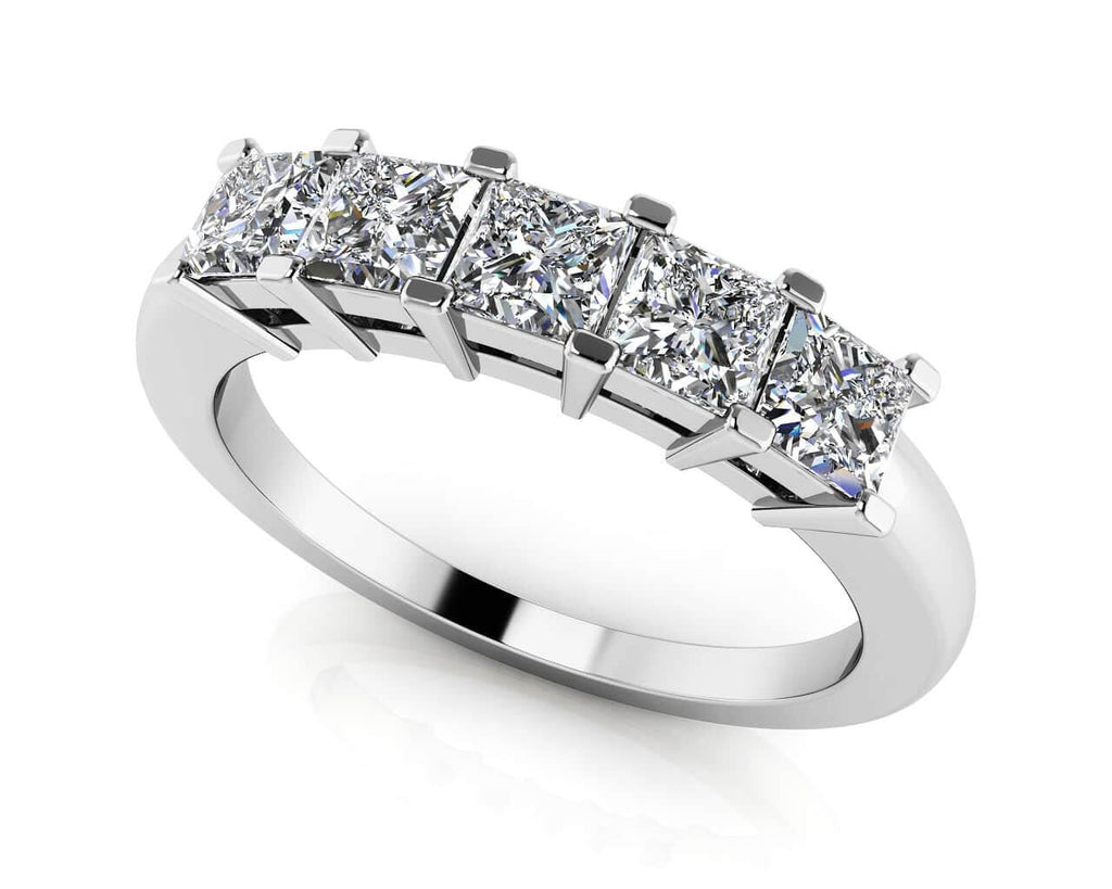 Princess Cut 5 Stone Anniversary Diamond Ring with 1.00 ct.(finished) 3.2mm - Luxury Time NYC