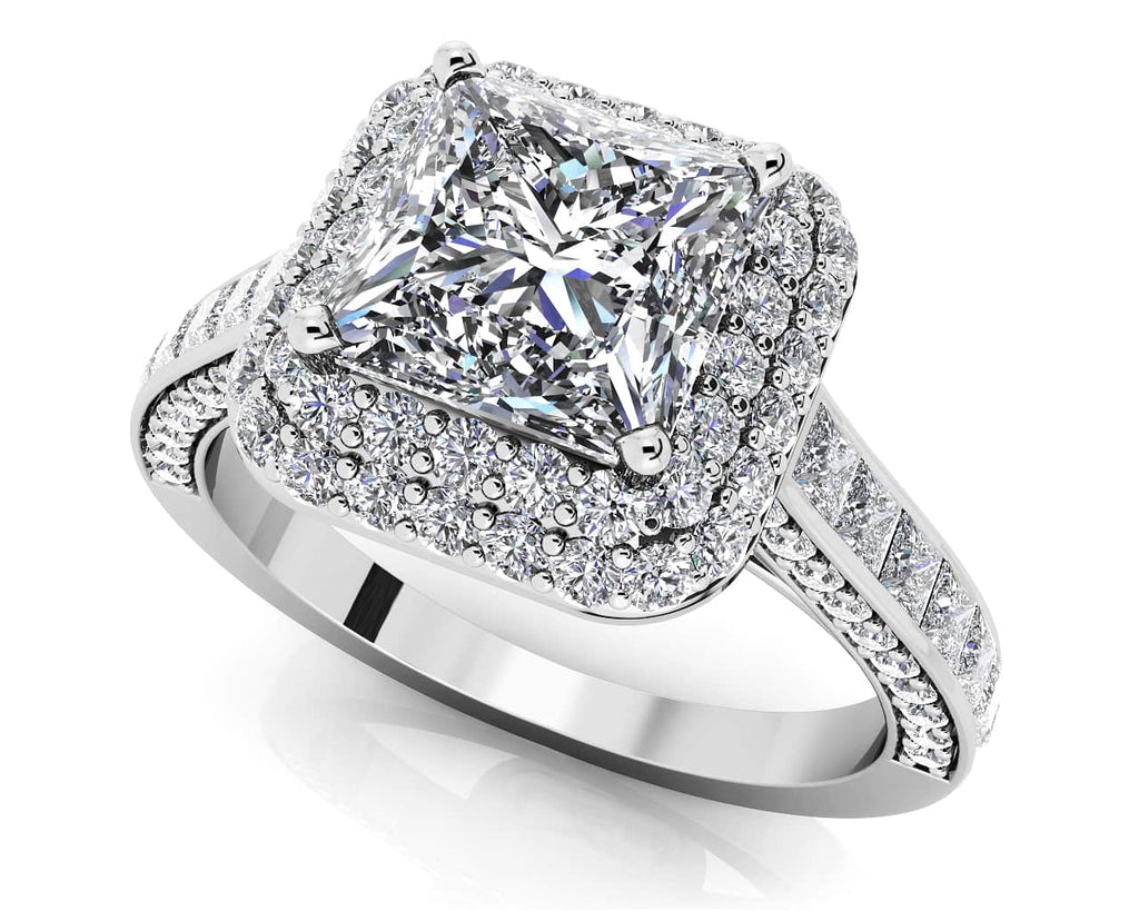 Princess Cut Diamond Double Frame Diamond Engagement Ring with 1.60 ct. (0.50 ct. center diamond) - Luxury Time NYC