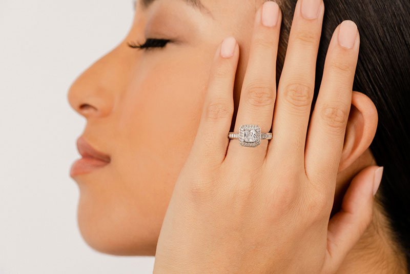 Princess Cut Diamond Double Frame Lab - Grown Diamond Engagement Ring with 1.60 ct. (0.50 ct. center diamond) - Luxury Time NYC