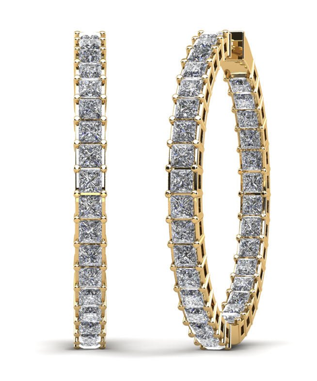 Princess Cut Diamond Hoop Earrings Large Diamond with 14.95 ct.(finished) 3.5mm - Luxury Time NYC