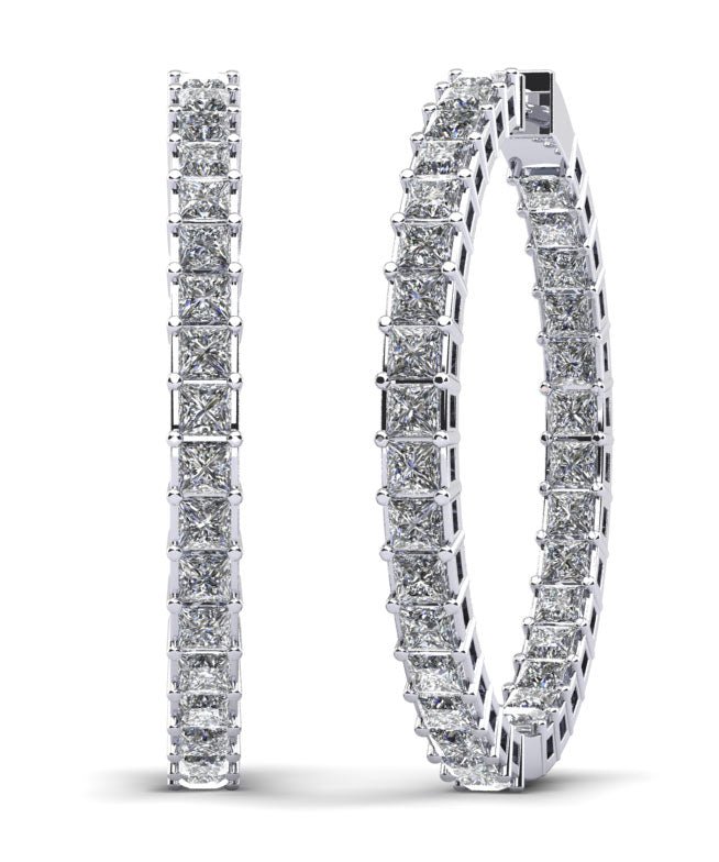 Princess Cut Diamond Hoop Earrings Large Diamond with 14.95 ct.(finished) 3.5mm - Luxury Time NYC