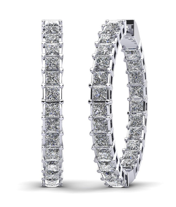 Princess Cut Diamond Hoop Earrings Medium Diamond with 11.75 ct.(finished) 3.5mm - Luxury Time NYC