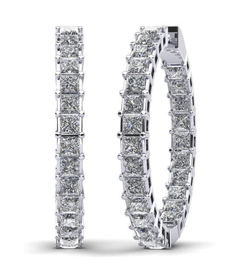Princess Cut Diamond Hoop Earrings Medium Diamond with 11.75 ct.(finished) 3.5mm - Luxury Time NYC