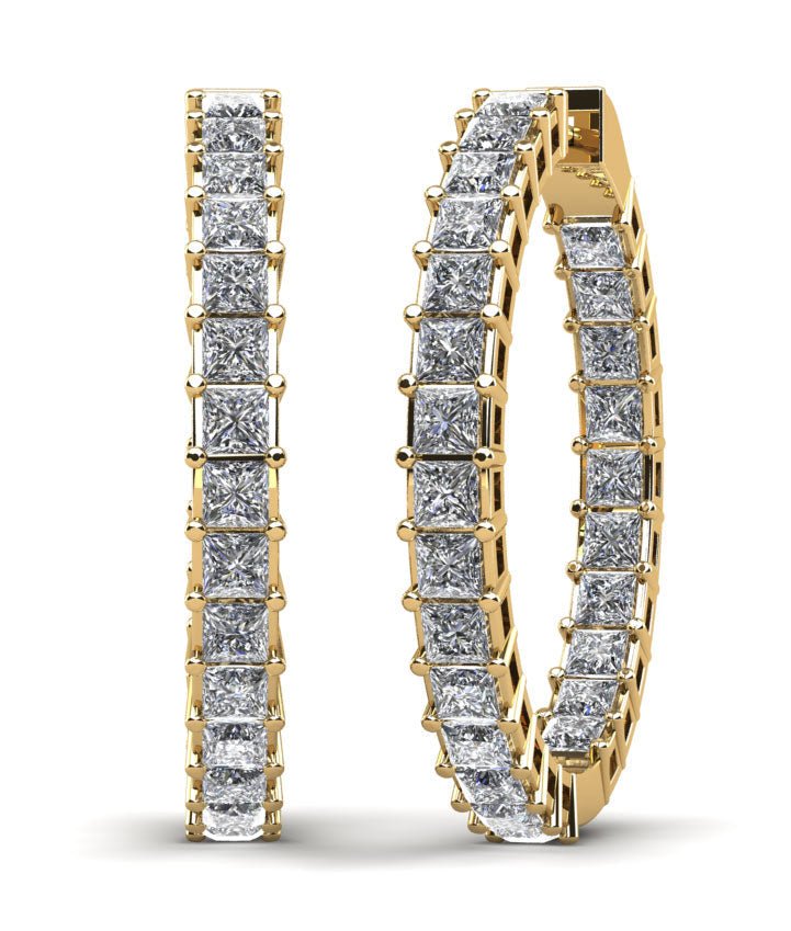 Princess Cut Diamond Hoop Earrings Medium Diamond with 11.75 ct.(finished) 3.5mm - Luxury Time NYC