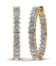 Load image into Gallery viewer, Princess Cut Diamond Hoop Earrings Medium Diamond with 11.75 ct.(finished) 3.5mm - Luxury Time NYC