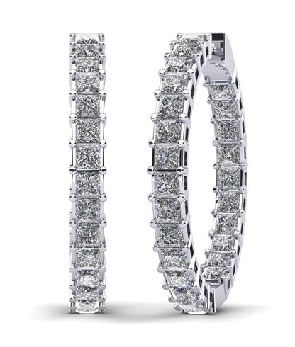 Princess Cut Diamond Hoop Earrings Medium Lab - Grown Diamond with 7.75 ct.(finished) 3mm - Luxury Time NYC