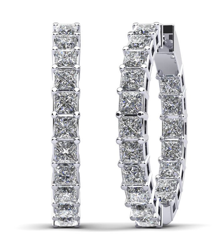 Princess Cut Diamond Hoop Earrings Small Diamond with 5.58 ct.(finished) 3mm - Luxury Time NYC