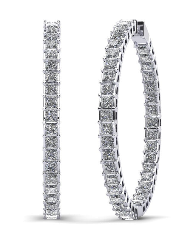 Princess Cut Diamond Hoop Earrings X Large Diamond with 12.09 ct.(finished) 3mm - Luxury Time NYC